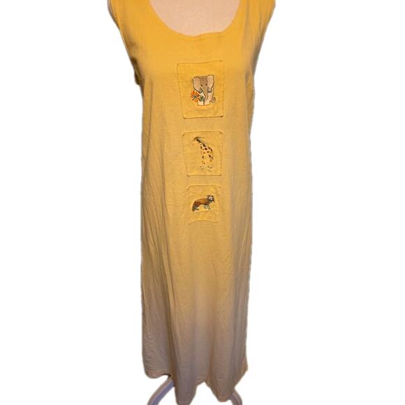 Vtg 1990 Jacquelin Cotton Maxi Modest Dress Teacher Embroidered Animal Sz Large - Picture 5 of 6